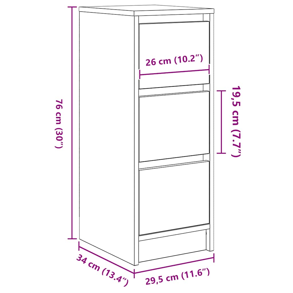 Sideboard Μαύρη βελανιδιά 29,5x34x76 cm Κατασκευασμένο ξύλο