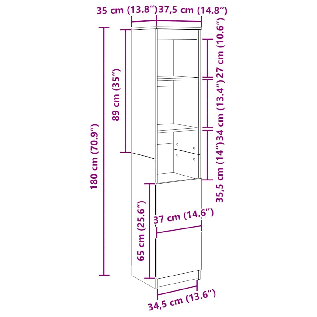 Ντουλάπα Καπνιστή δρυς 37,5x35x180 εκ. Επεξεργασμένο Ξύλο