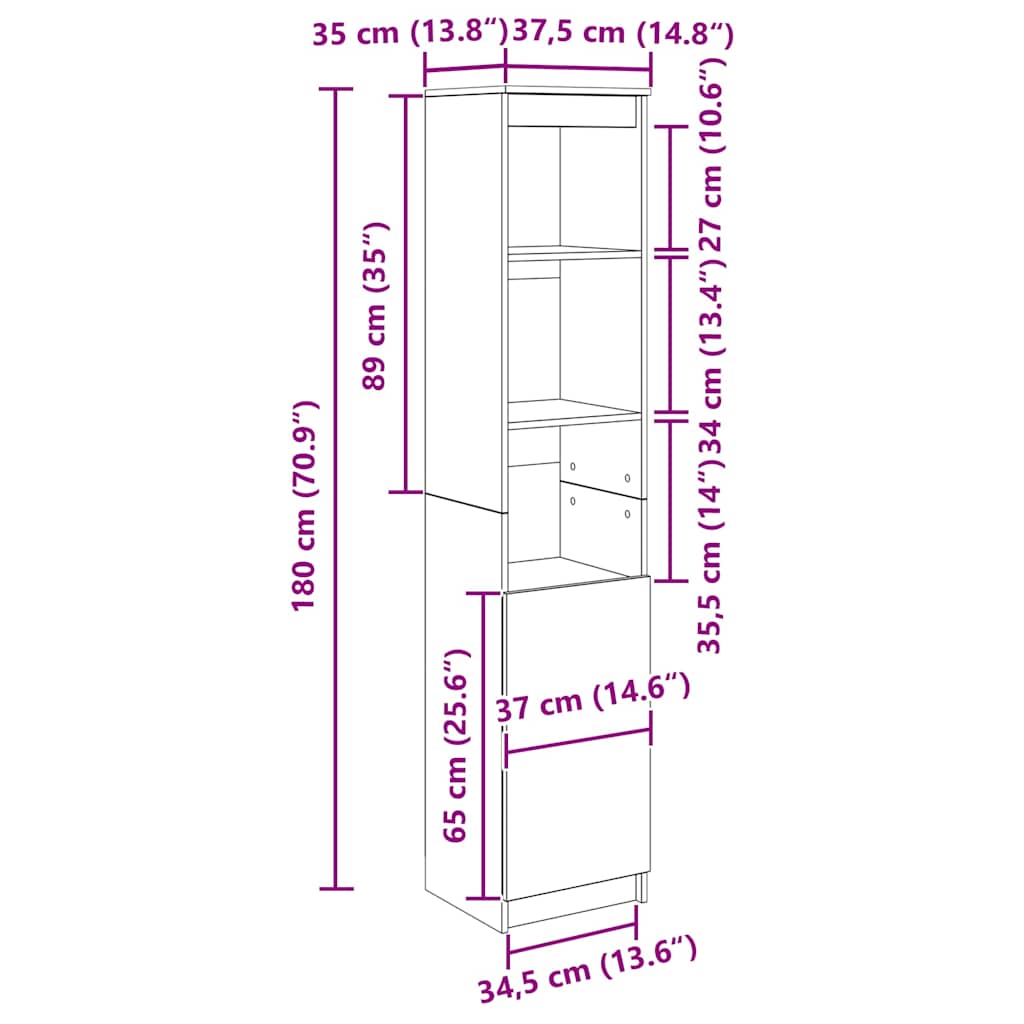Ντουλάπι Καφέ Δρυς 37,5x35x180 εκ. Επεξεργασμένο Ξύλο