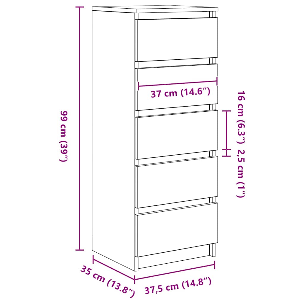 Συρταριέρα με Συρτάρια Γκρι Sonoma 37,5x35x99εκ. από Επεξ. Ξύλο