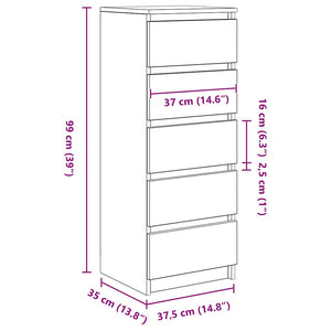 Συρταριέρα με Συρτάρια Τεχνίτης Δρυς 37,5x35x99 εκ. Επεξ. Ξύλο - Pakobazaar