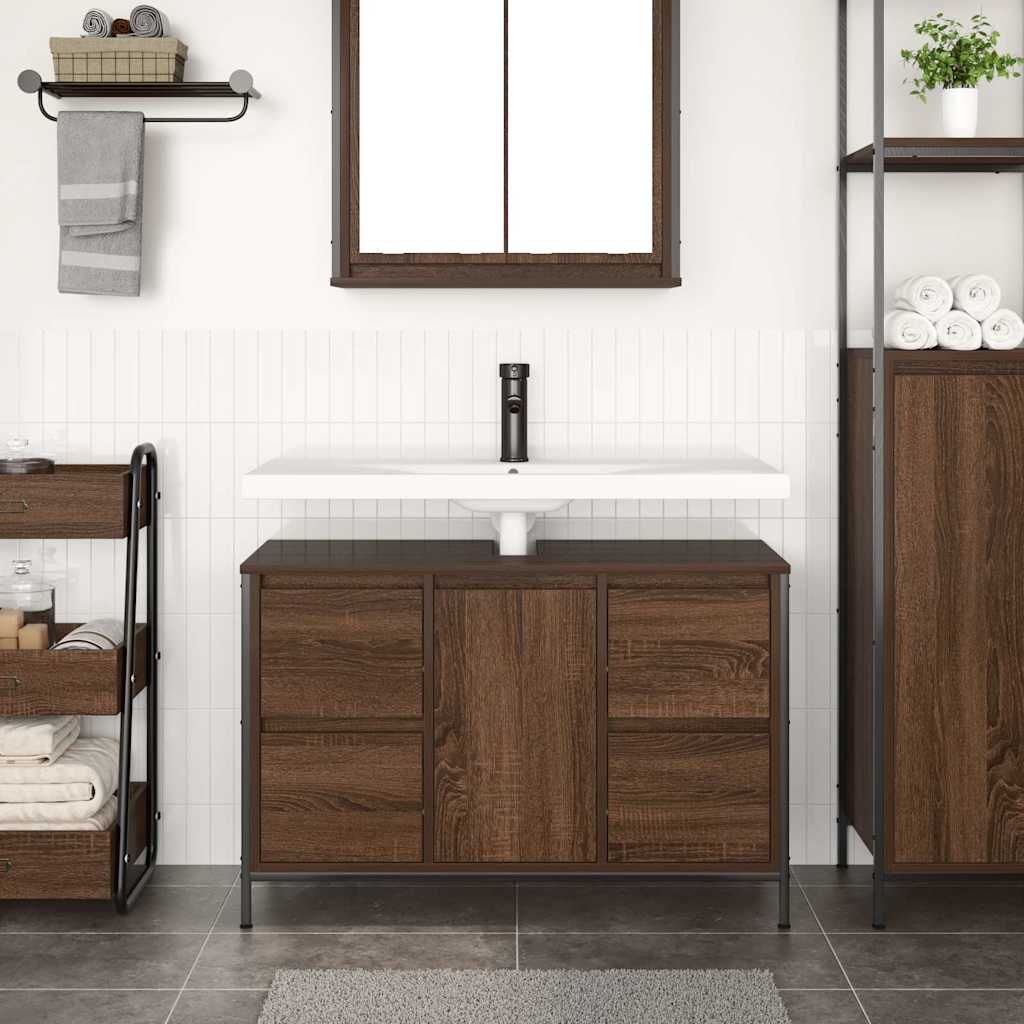 ντουλάπι νιπτήρα με συρτάρια καφέ δρυς 90x34,5x60 εκ.