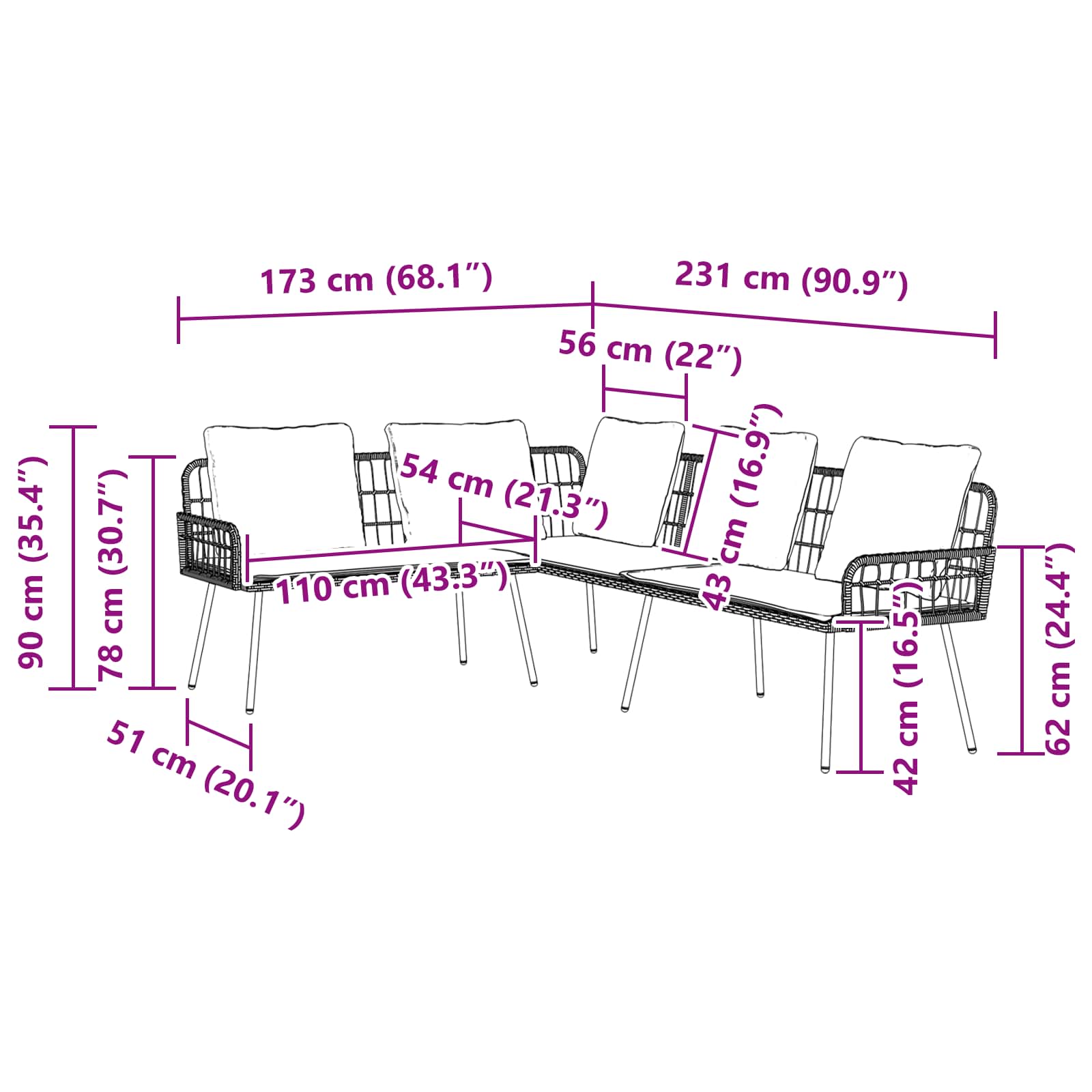 Καναπές με μαξιλάρι Φύση 173 x 231 x 90 εκ. Ατσάλι