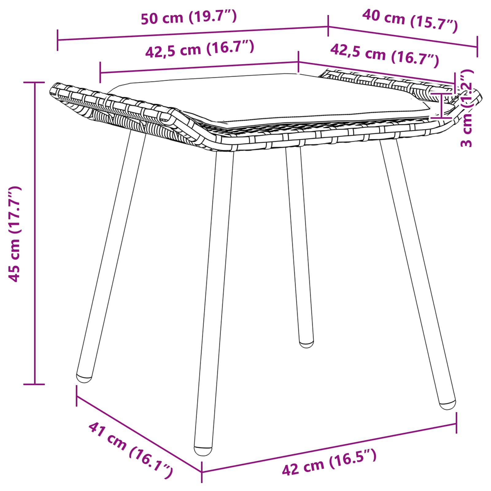 Σκαμπό Κήπου με μαξιλάρι 2 τμχ. Ανθρακί 50 x 40 x 45εκ Ατσάλι