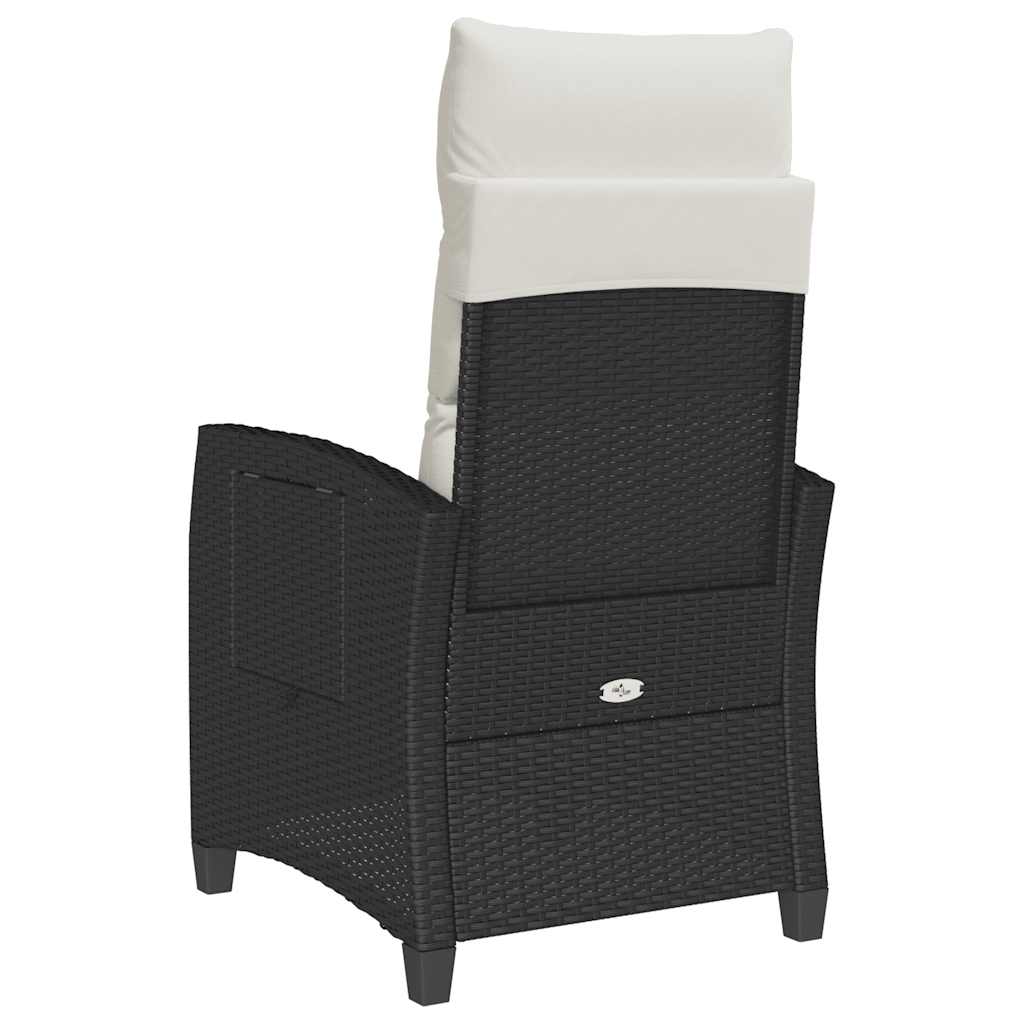 Ανακλινόμενη Πολυθρόνα Κήπου με Βοηθητικό Τραπεζάκι Μαύρη από Συνθετικό Ρατάν - Pakobazaar