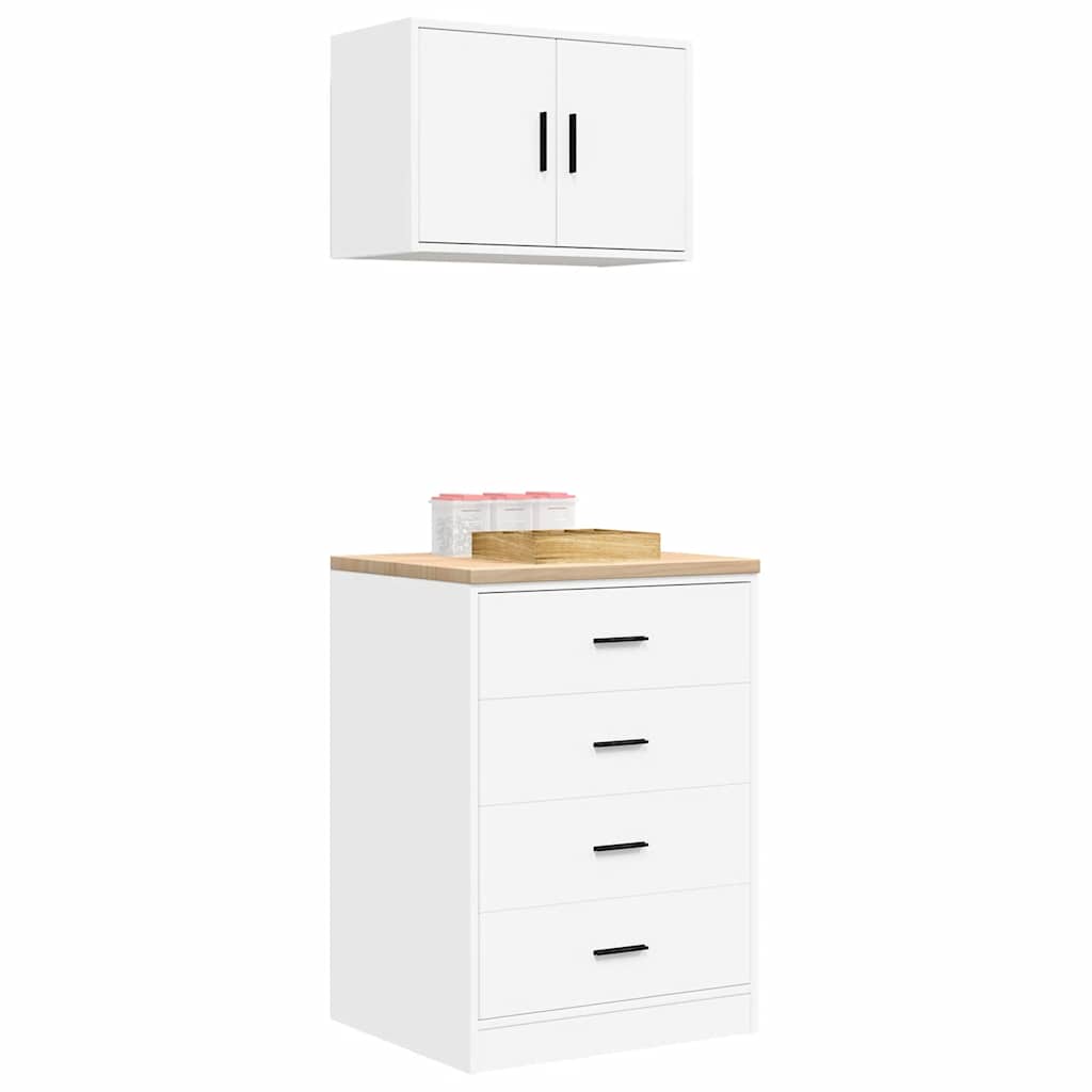 ντουλάπια γκαράζ 2 τεμ. Λευκά από Επεξεργασμένο Ξύλο - Pakobazaar