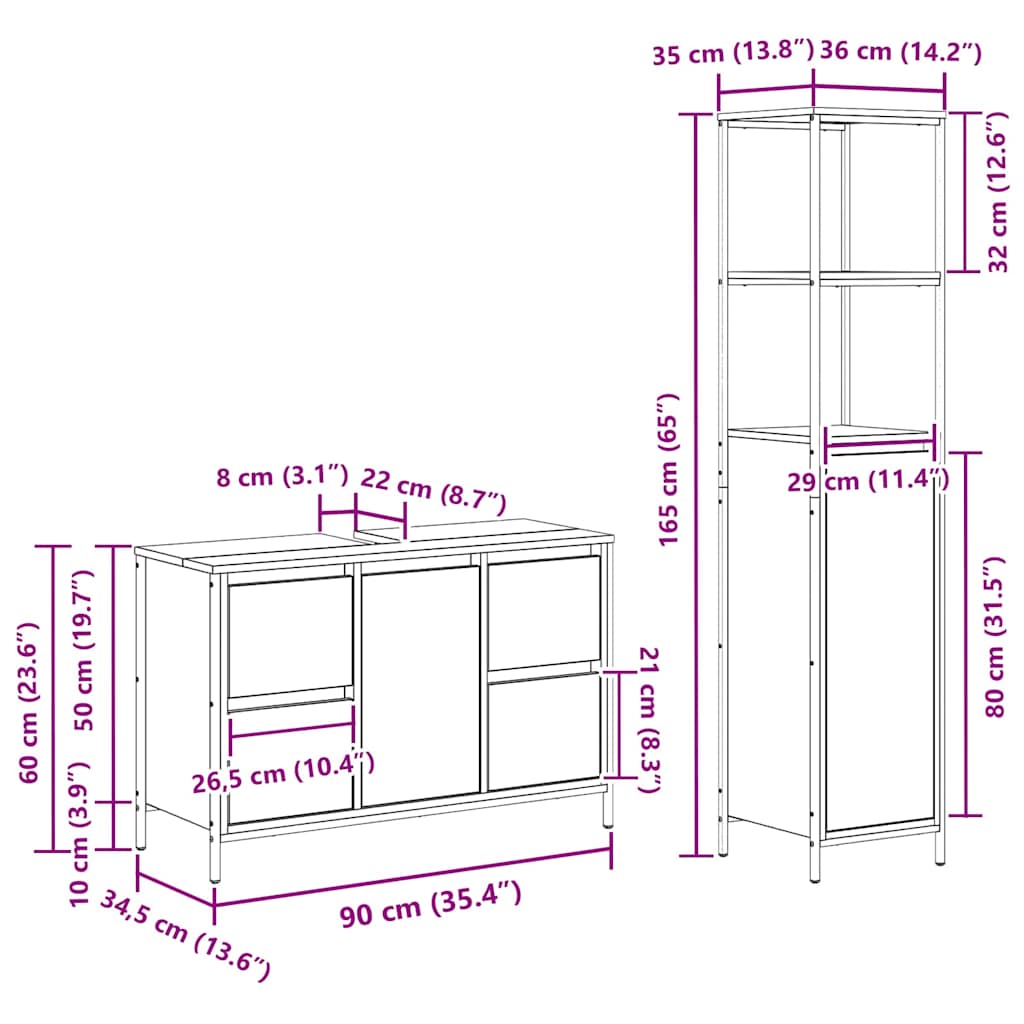 Σετ Επίπλων Μπάνιου με συρτάρι 2 pcs Γκρι σονόμα και Μαύρο