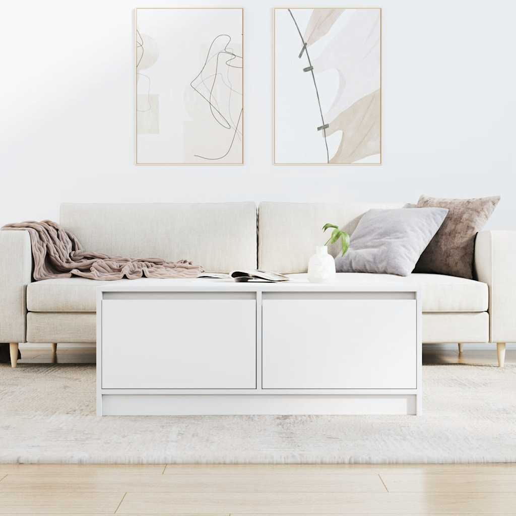 Τραπεζάκι σαλονιού με συρτάρια Λευκό 100x100x40 cm