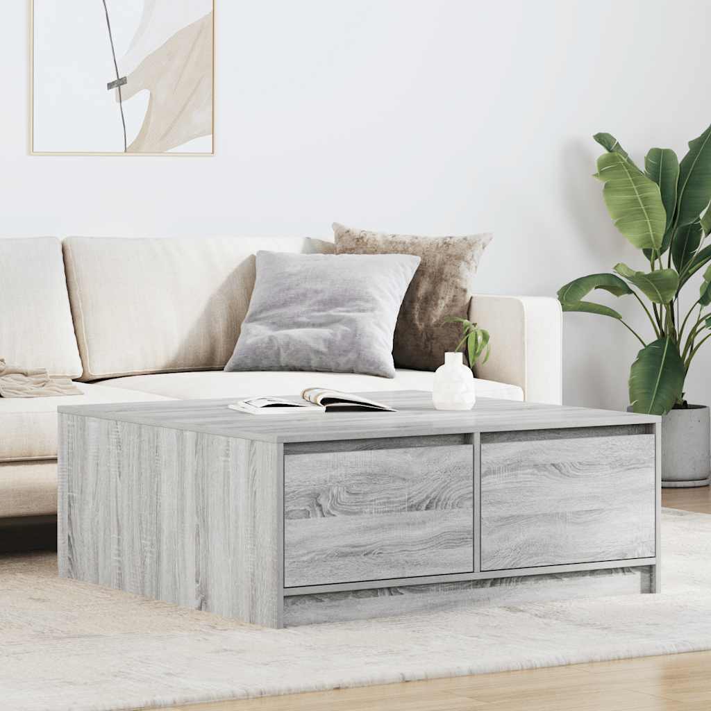Τραπεζάκι σαλονιού με συρτάρια Γκρι Sonoma 100x100x40 εκ.