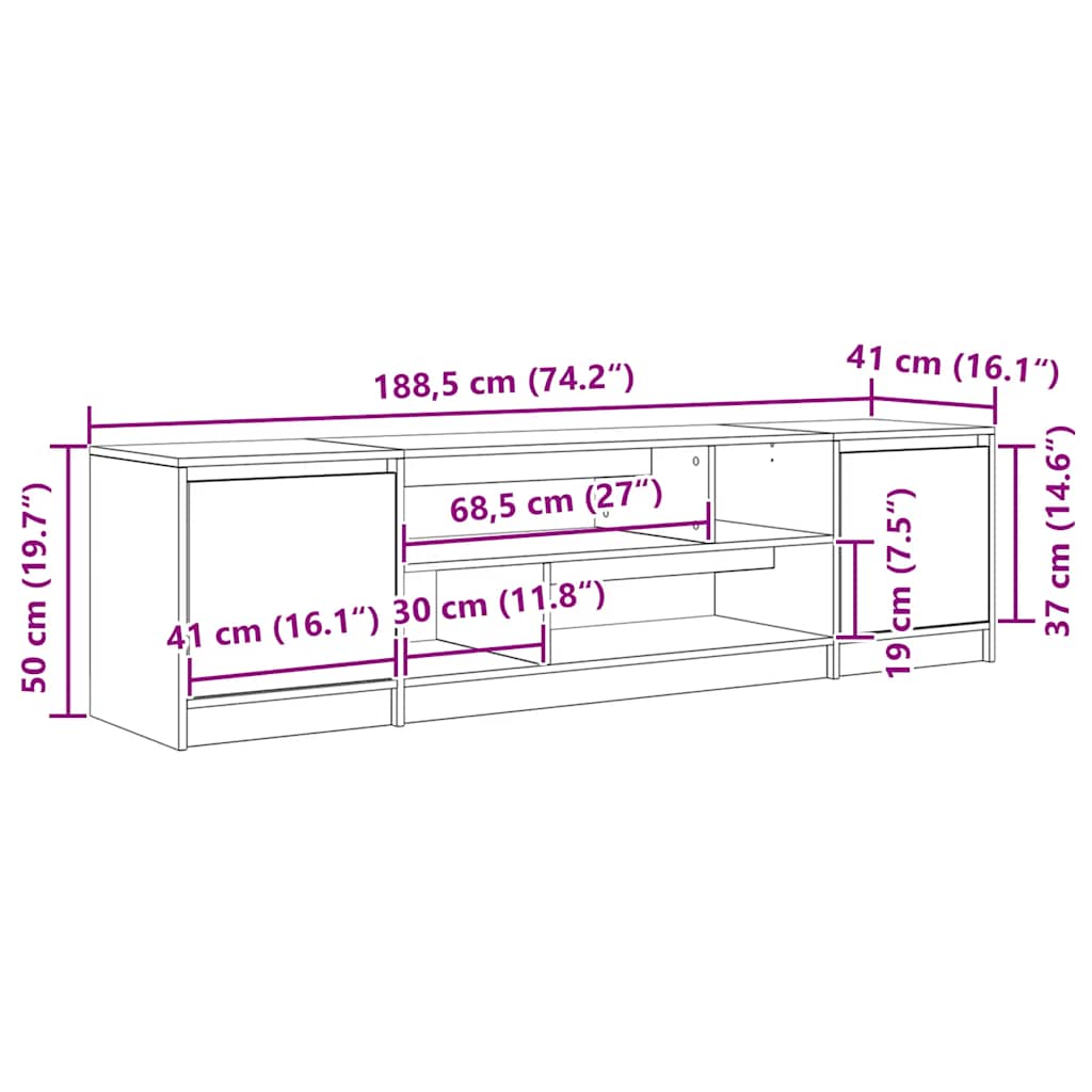 Έπιπλο Τηλεόρασης Μαύρο Δρυς 188,5x41x50 εκ. Επεξεργασμένο Ξύλο - Pakobazaar