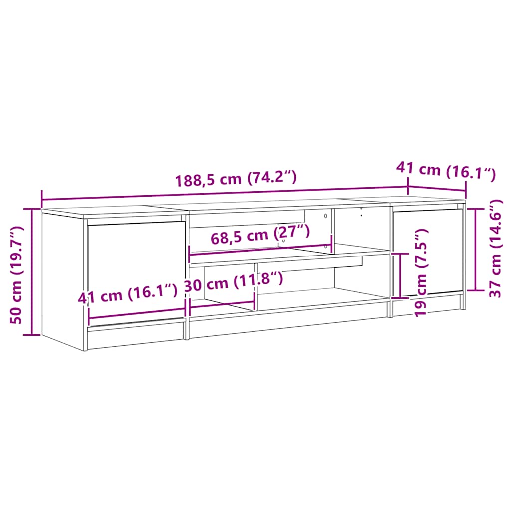 Έπιπλο Τηλεόρασης Γκρι Sonoma 188,5x41x50 εκ. Επεξεργ. Ξύλο - Pakobazaar
