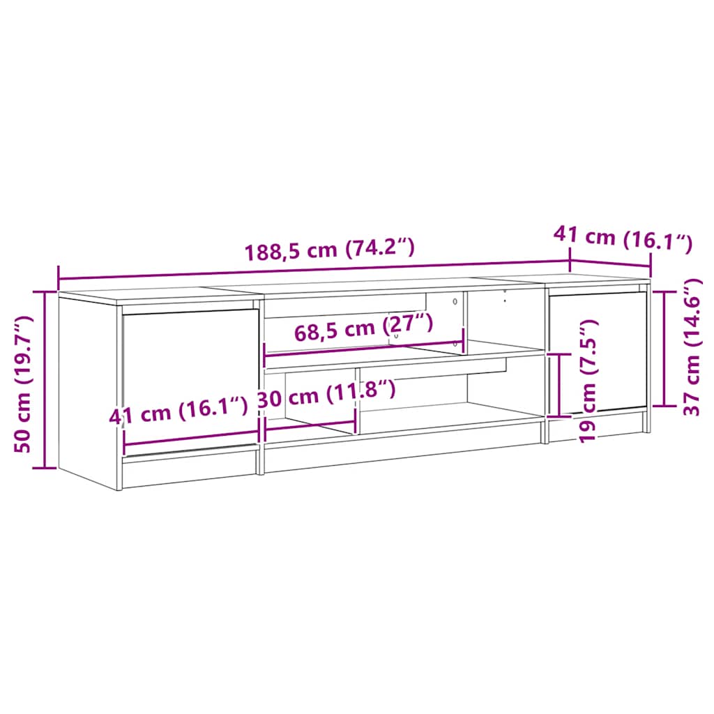 Έπιπλο Τηλεόρασης Δρυς τεχνίτης 188,5x41x50 εκ. Επεξ. Ξύλο - Pakobazaar