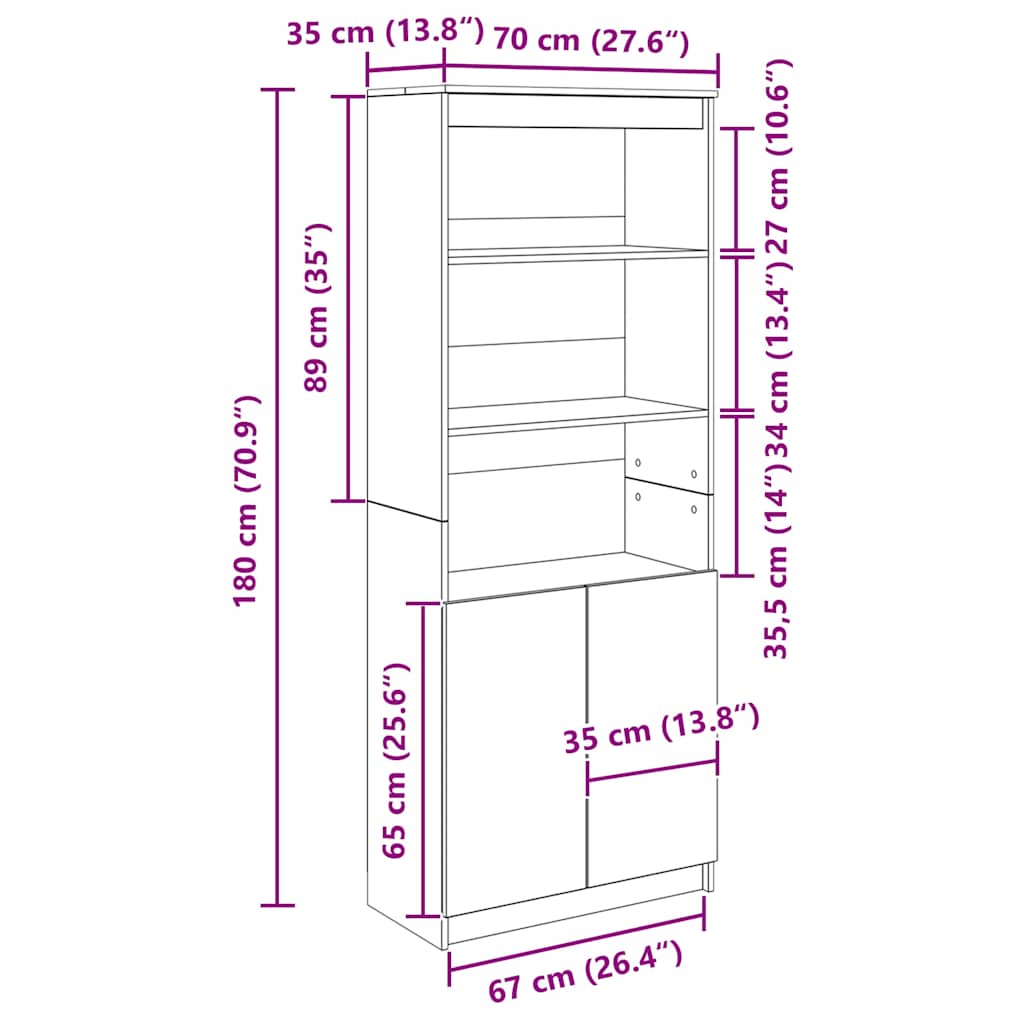 Ντουλάπι Sonoma Δρυς 70x35x180 εκ. από Επεξεργασμένο Ξύλο - Pakobazaar