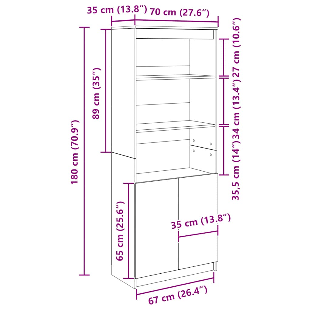 Ντουλάπα Καπνιστή Δρυς 70x35x180 εκ. από Επεξεργασμένο Ξύλο