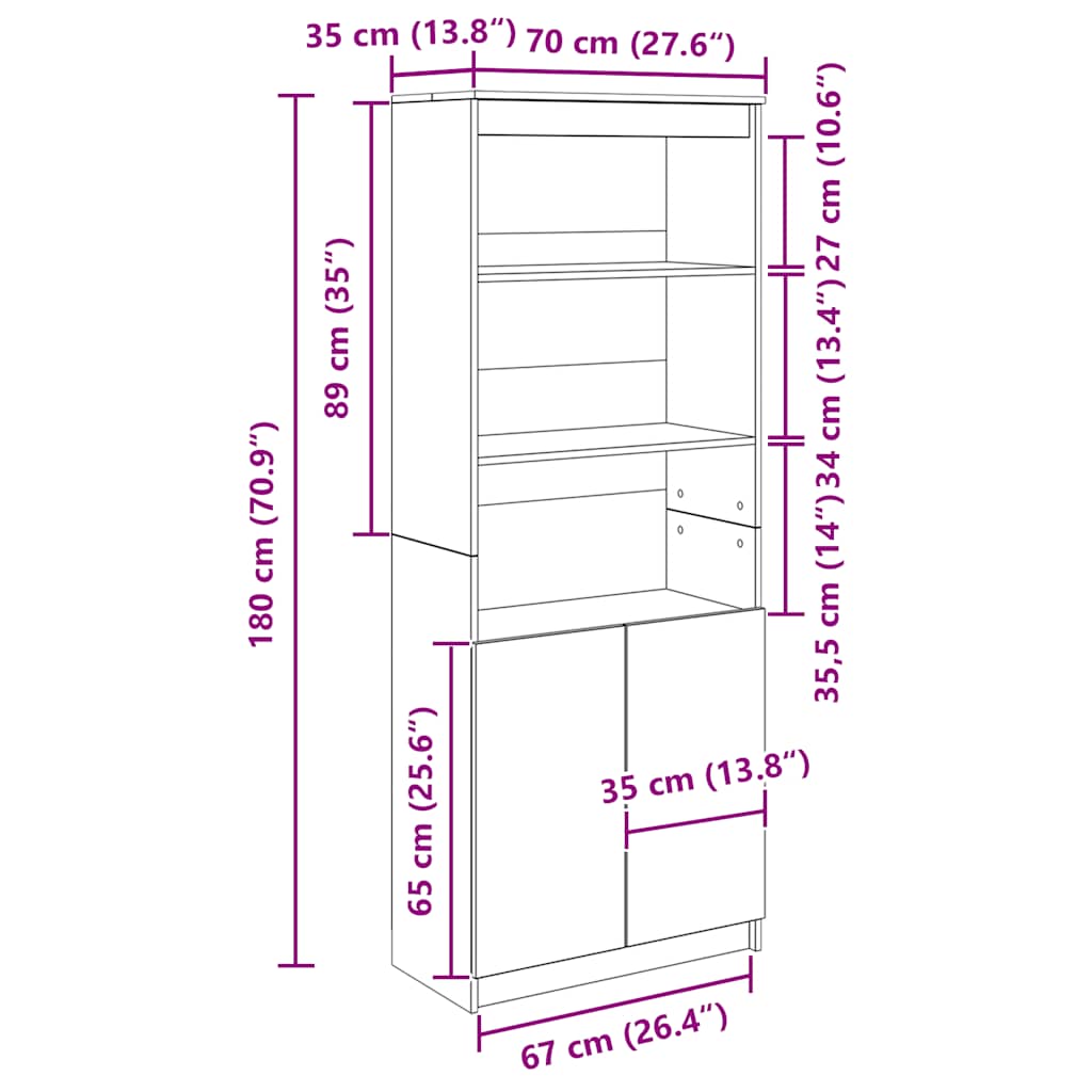 Ντουλάπι Γκρι Sonoma 70x35x180 εκ. από Επεξεργασμένο Ξύλο
