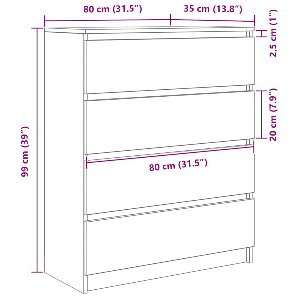 Sideboard Καπνιστή δρυς 80x35x99 cm Κατασκευασμένο ξύλο
