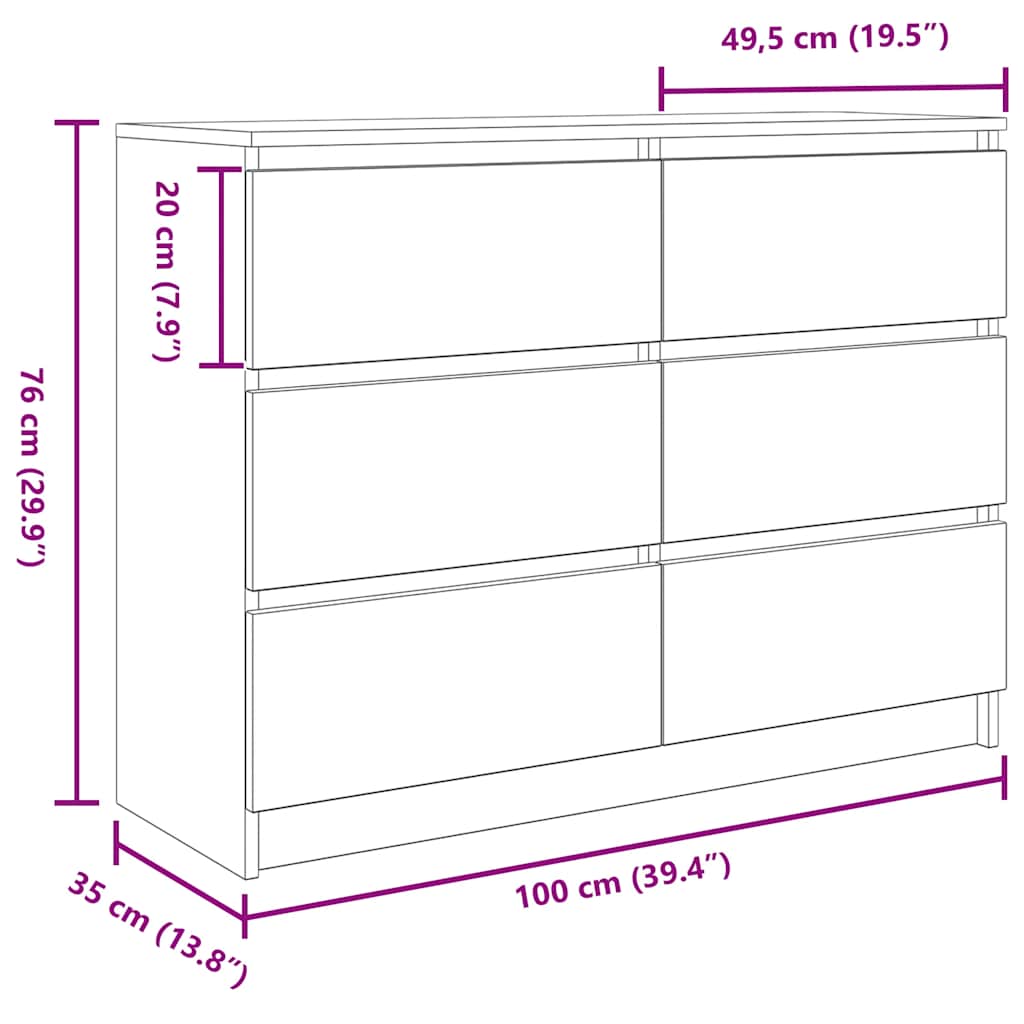 Sideboard καφέ δρυς 100x35x76 cm Κατασκευασμένο ξύλο