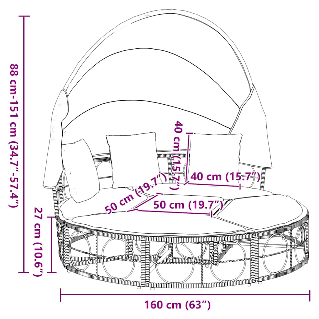 Εξωτερική Lounge κρεβάτι με θόλο και μαξιλάρια Poly Rattan