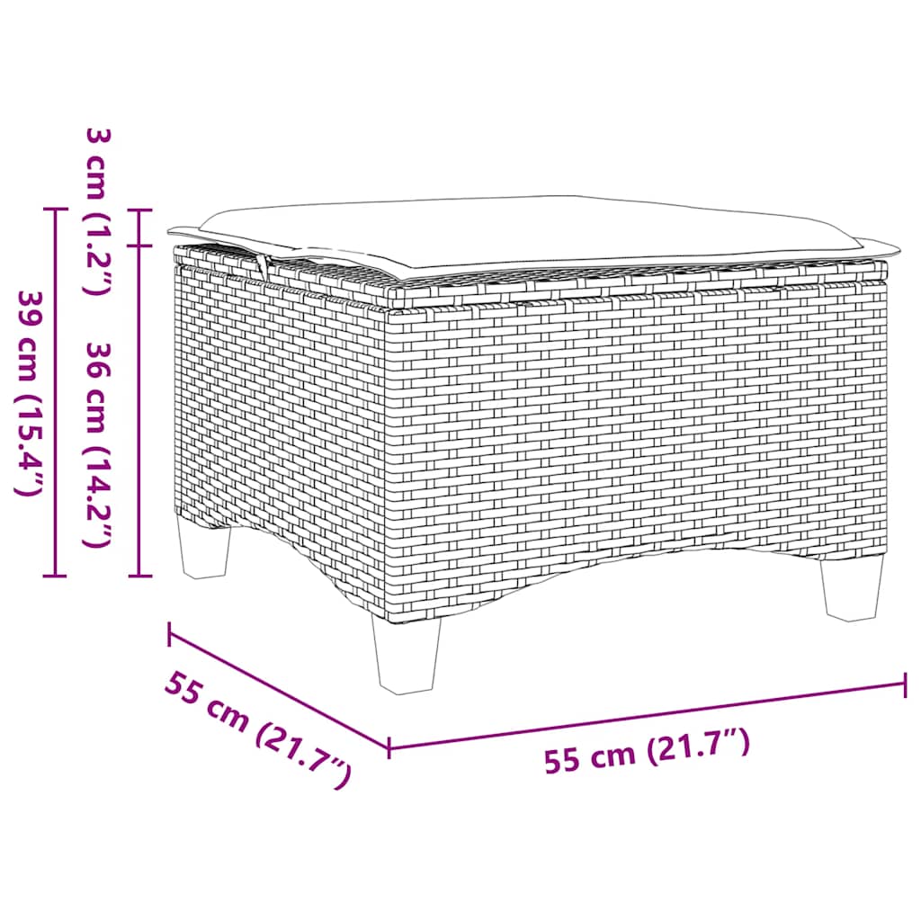 σκαμπό κήπου με μαξιλάρια 2 τεμάχια Γκρι 55x55x36 cm