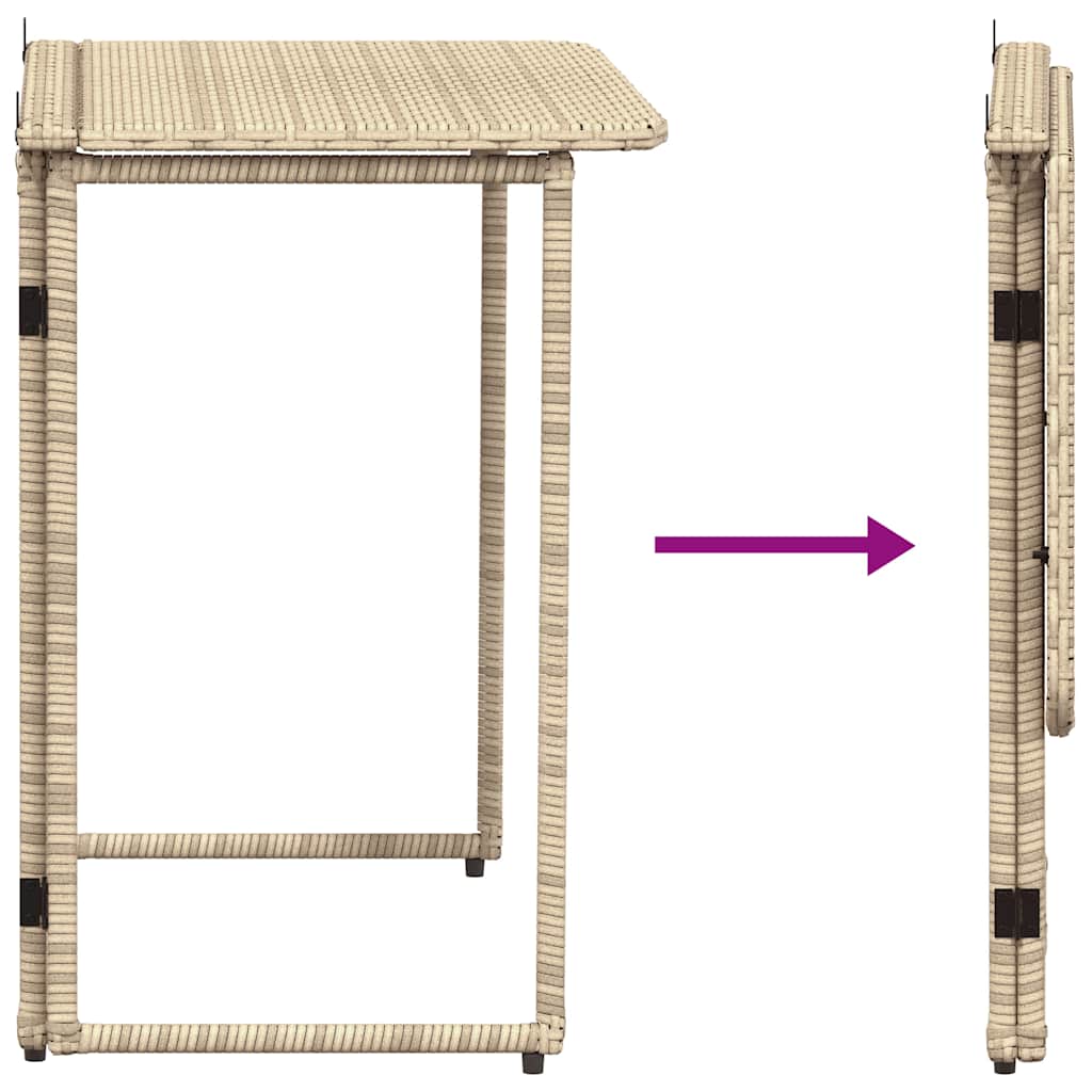 Πτυσσόμενο τραπέζι κήπου Μπεζ 90x51x75 cm Poly Rattan
