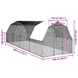 Τρέξιμο για κοτόπουλα με οροφή 2,5x8x2,25 μ. από Γαλβ. Χάλυβα