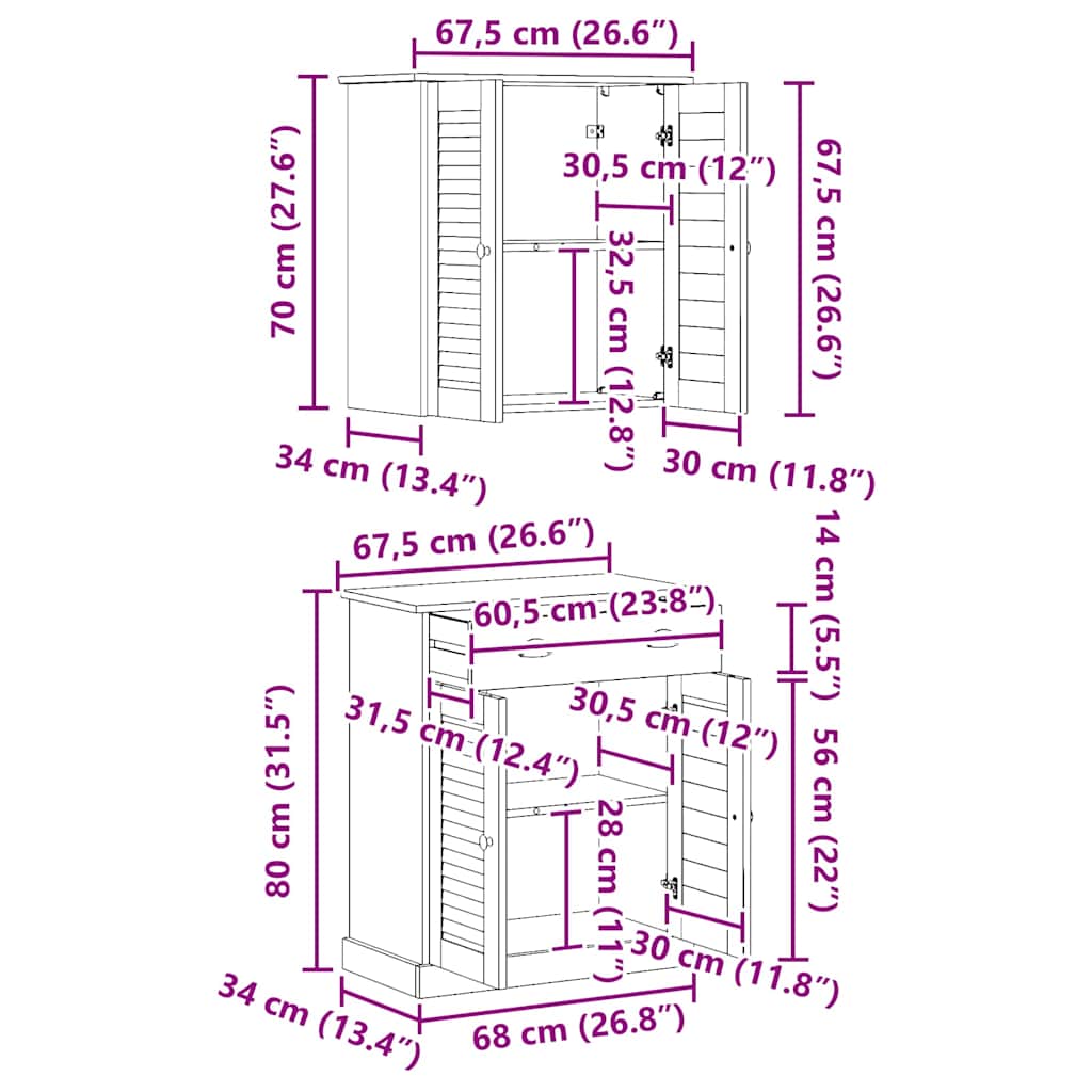 Σετ Επίπλων Μπάνιου με ράφι VIGO 2 pcs Καφέ και Μέλι Καφέ