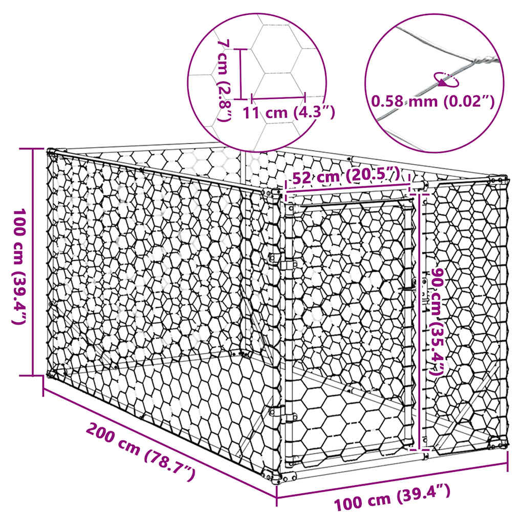 Σπιτάκι Σκύλου Εξωτερικού Χώρου με Πόρτα 2x1x1 μ. από Γαλβανισμένο Ατσάλι - Pakobazaar
