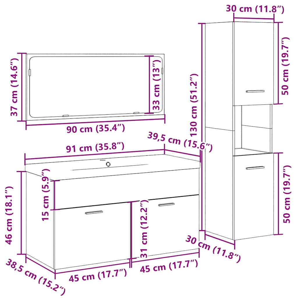 Σετ Επίπλων Μπάνιου 4 Τεμαχίων Τεχνίτης Δρυς από Τεχν. Ξύλο - Pakobazaar