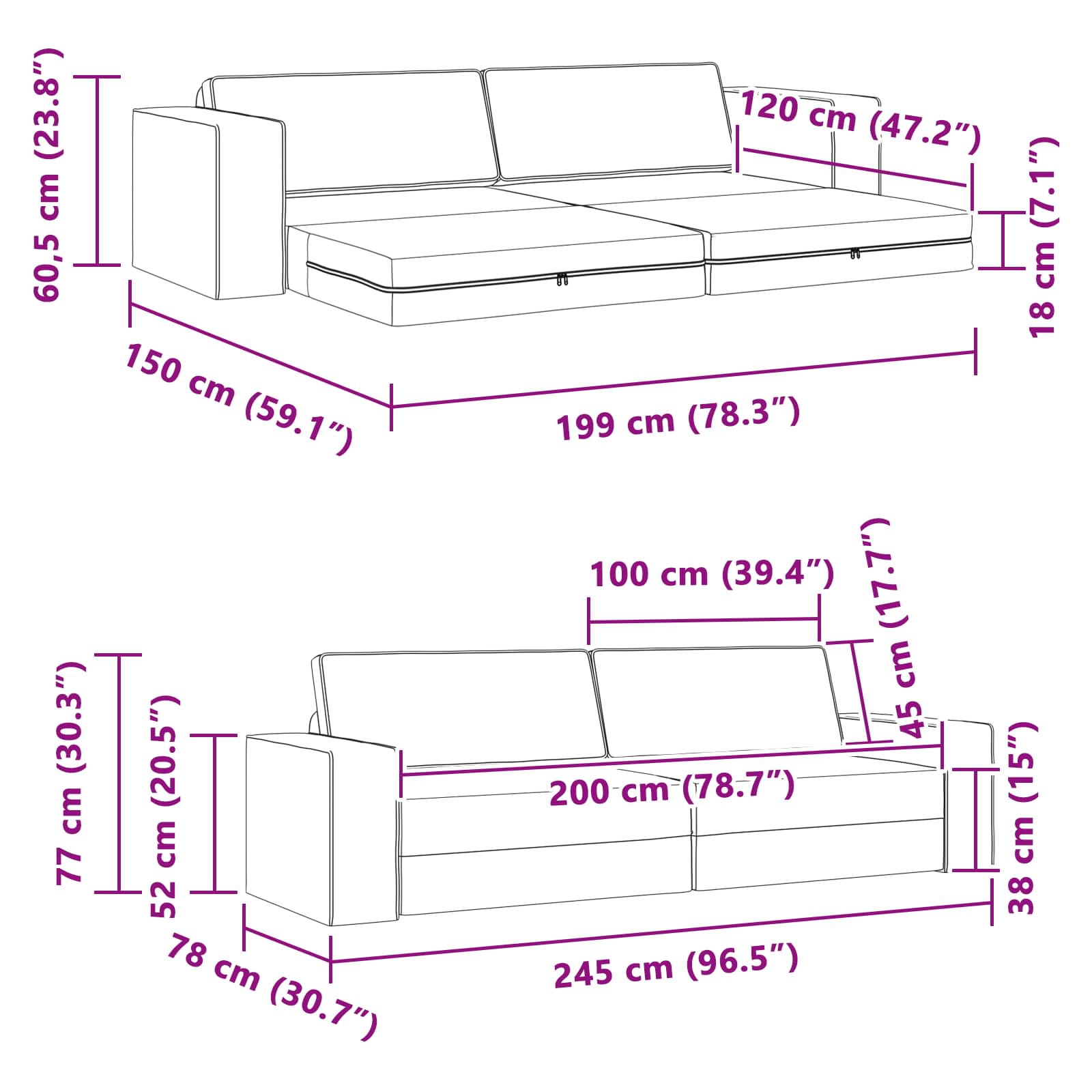 Κρεβάτι καναπές Σκούρο κίτρινο 245 x 78 x 77 εκ. ύφασμα
