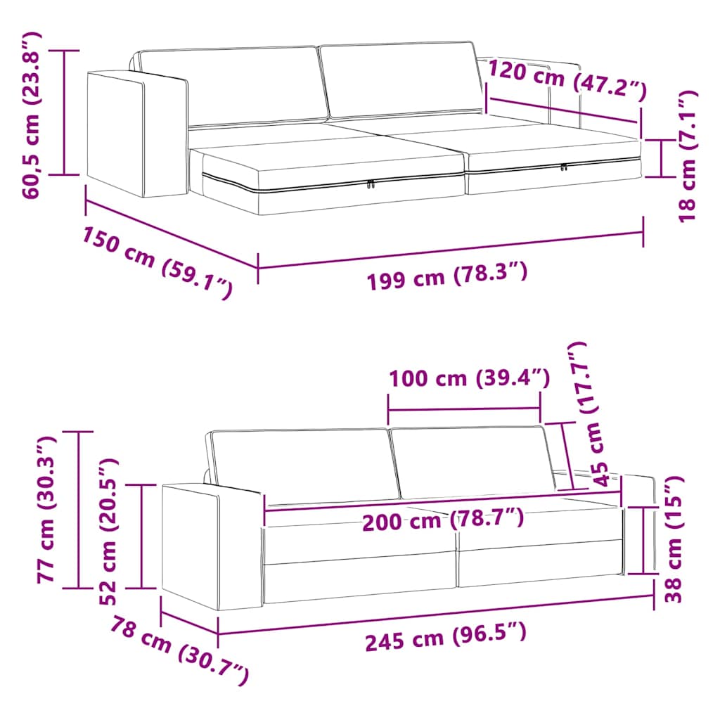 Κρεβάτι καναπές Σκίουρος Γκρί 245 x 78 x 77 εκ. ύφασμα