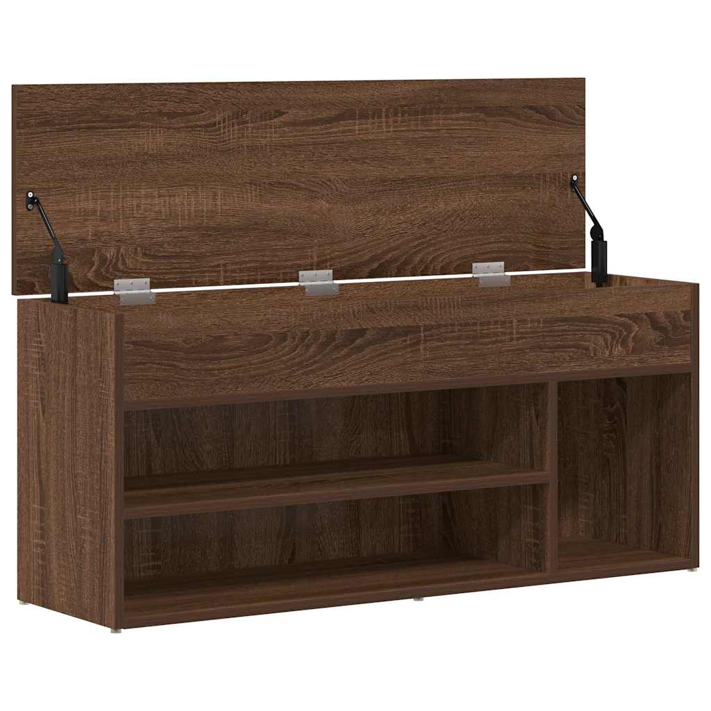 Πάγκος παπουτσιών καφέ δρυς 102x30,5x45 cm Ξύλο μηχανής