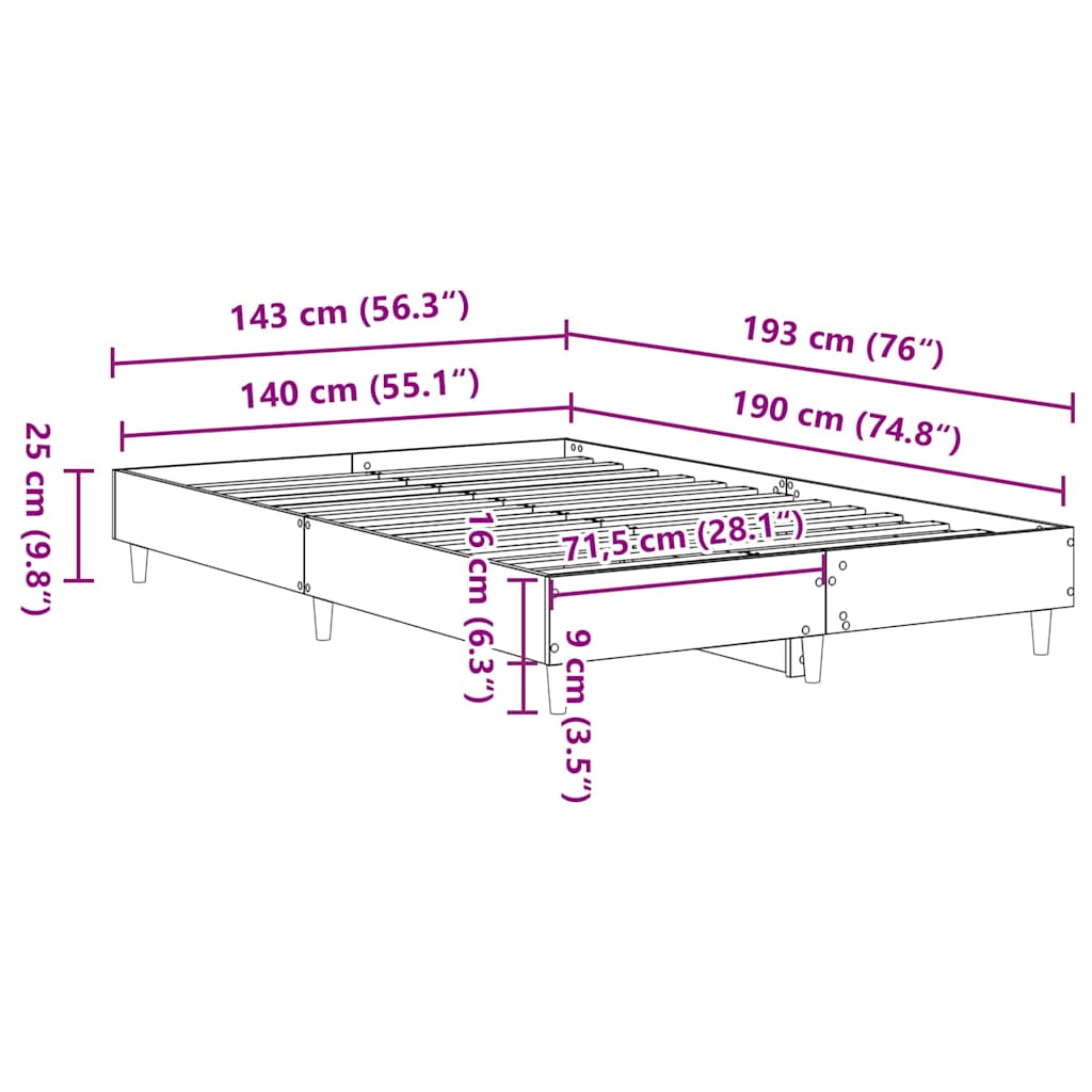 Πλαίσιο κρεβατιού χωρίς στρώμα 140x190 εκ. Επεξεργασμένο Ξύλο