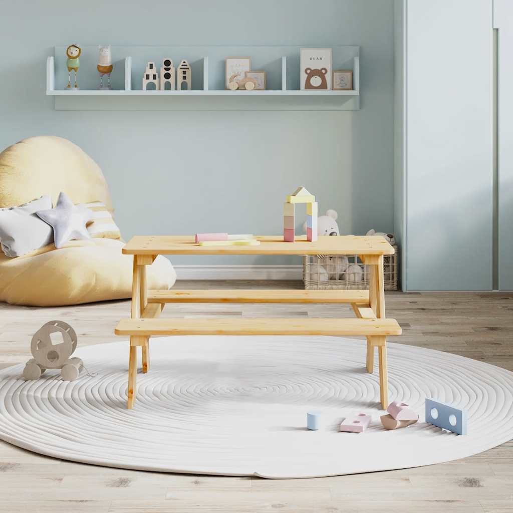 Παιδικό Τραπέζι με Πάγκους IRUN 90x79,5x50 εκ. από Μασίφ Ξύλο - Pakobazaar