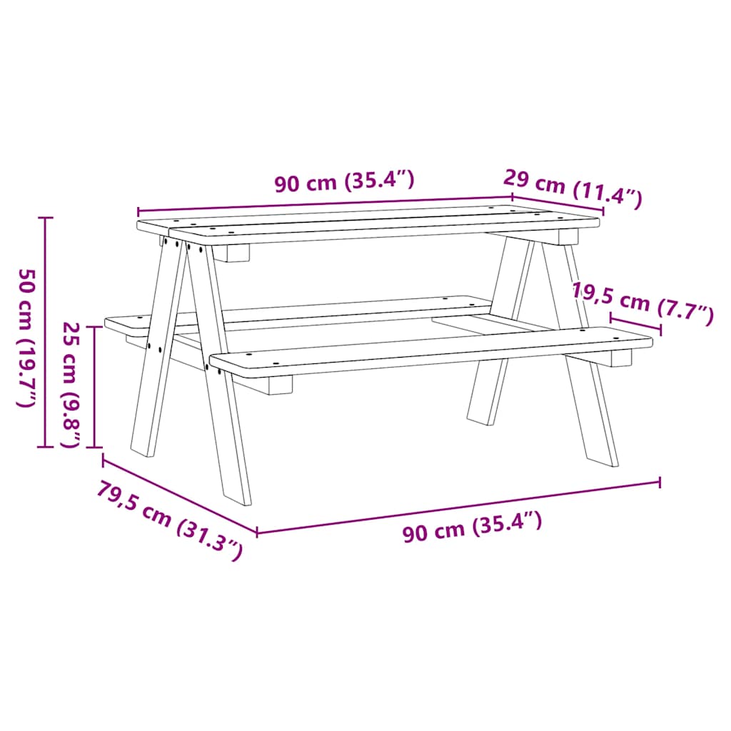 Παιδικό Τραπέζι με Πάγκους IRUN Λευκό 90x79,5x50 εκ. Μασίφ Ξύλο - Pakobazaar