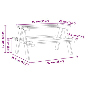 Παιδικό Τραπέζι με Πάγκους IRUN Λευκό 90x79,5x50 εκ. Μασίφ Ξύλο - Pakobazaar