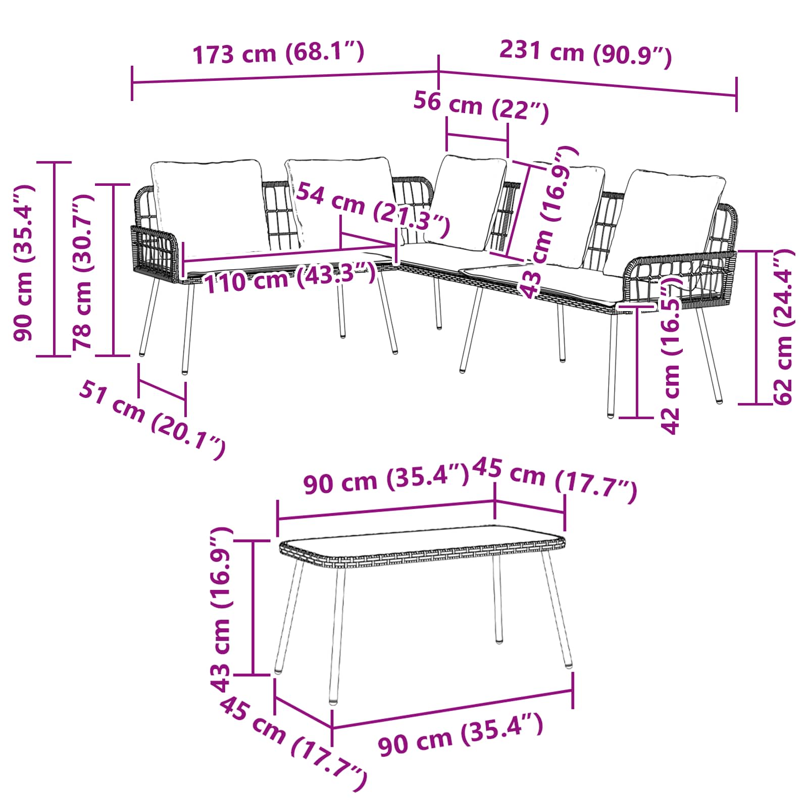 Σετ Καναπέ Κήπου με μαξιλάρι 2 pcs Φυσικό συνθετικό ρατάν