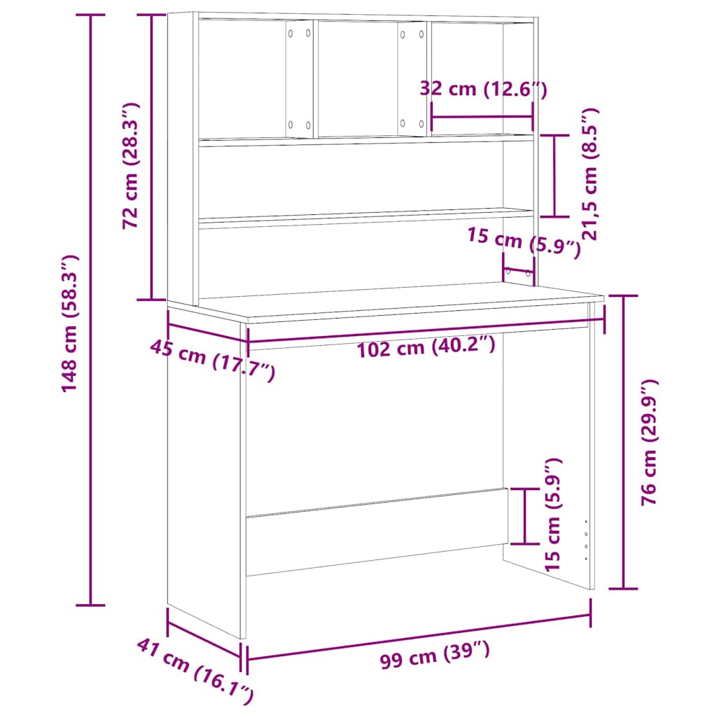 Γραφείο με Ράφια Μαύρη Δρυς 102 x 45 x 148 εκ. από Τεχνητό Ξύλο - Pakobazaar