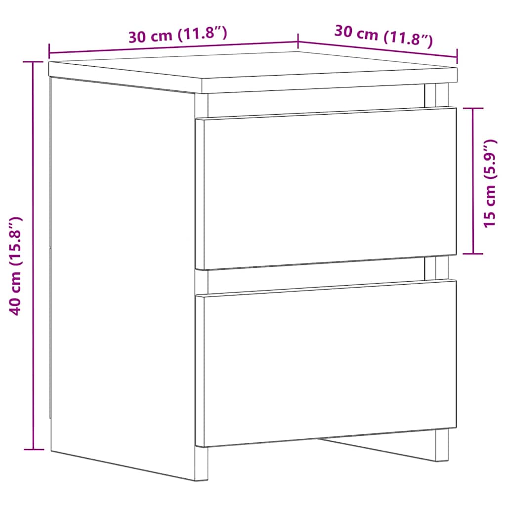 Κομοδίνο 2 pcs Μαύρη Οξυά 30 x 30 x 40 cm Επεξεργασμένο ξύλο