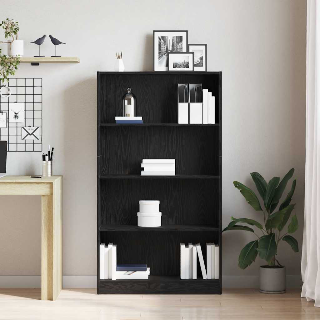 Βιβλιοθήκη 4 Επιπέδων Μαύρη Δρυς 80x24x143 εκ. από Τεχνητό Ξύλο - Pakobazaar