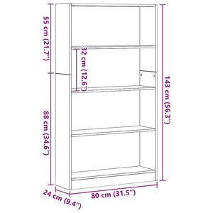 Βιβλιοθήκη 4 Επιπέδων Μαύρη Δρυς 80x24x143 εκ. από Τεχνητό Ξύλο - Pakobazaar