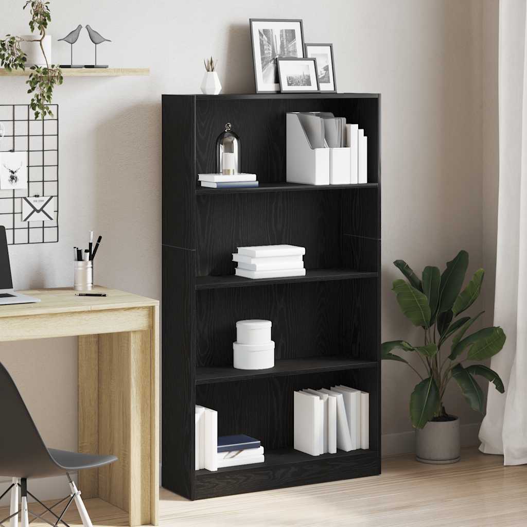 Βιβλιοθήκη 4 Επιπέδων Μαύρη Δρυς 80x24x143 εκ. από Τεχνητό Ξύλο - Pakobazaar
