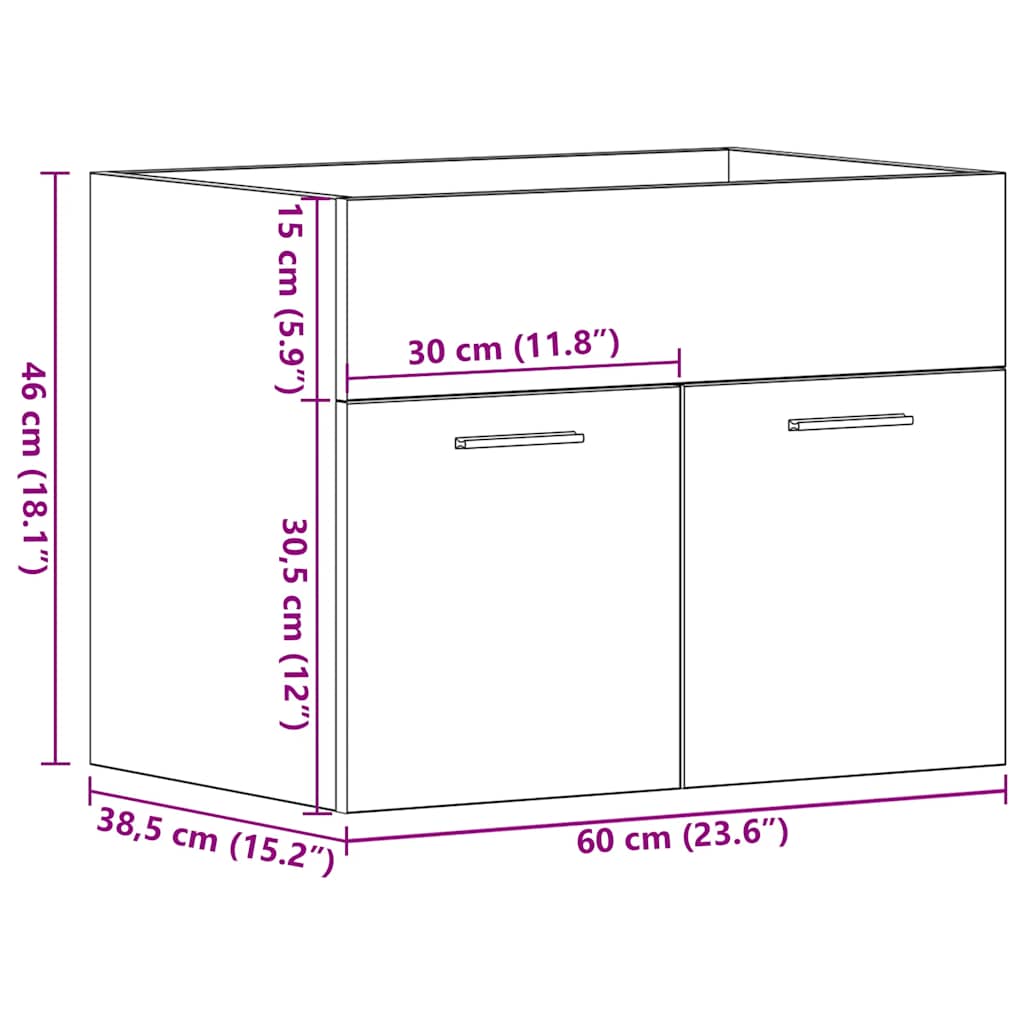 Ντουλάπι Νιπτήρα Μπάνιου Μαύρο Δρυς 60x38,5x46 εκ. από Τεχνητό Ξύλο - Pakobazaar