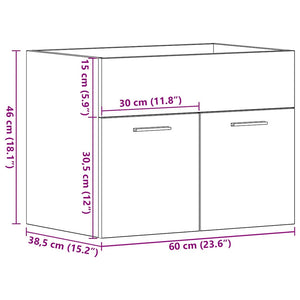 Ντουλάπι Νιπτήρα Μπάνιου Μαύρο Δρυς 60x38,5x46 εκ. από Τεχνητό Ξύλο - Pakobazaar