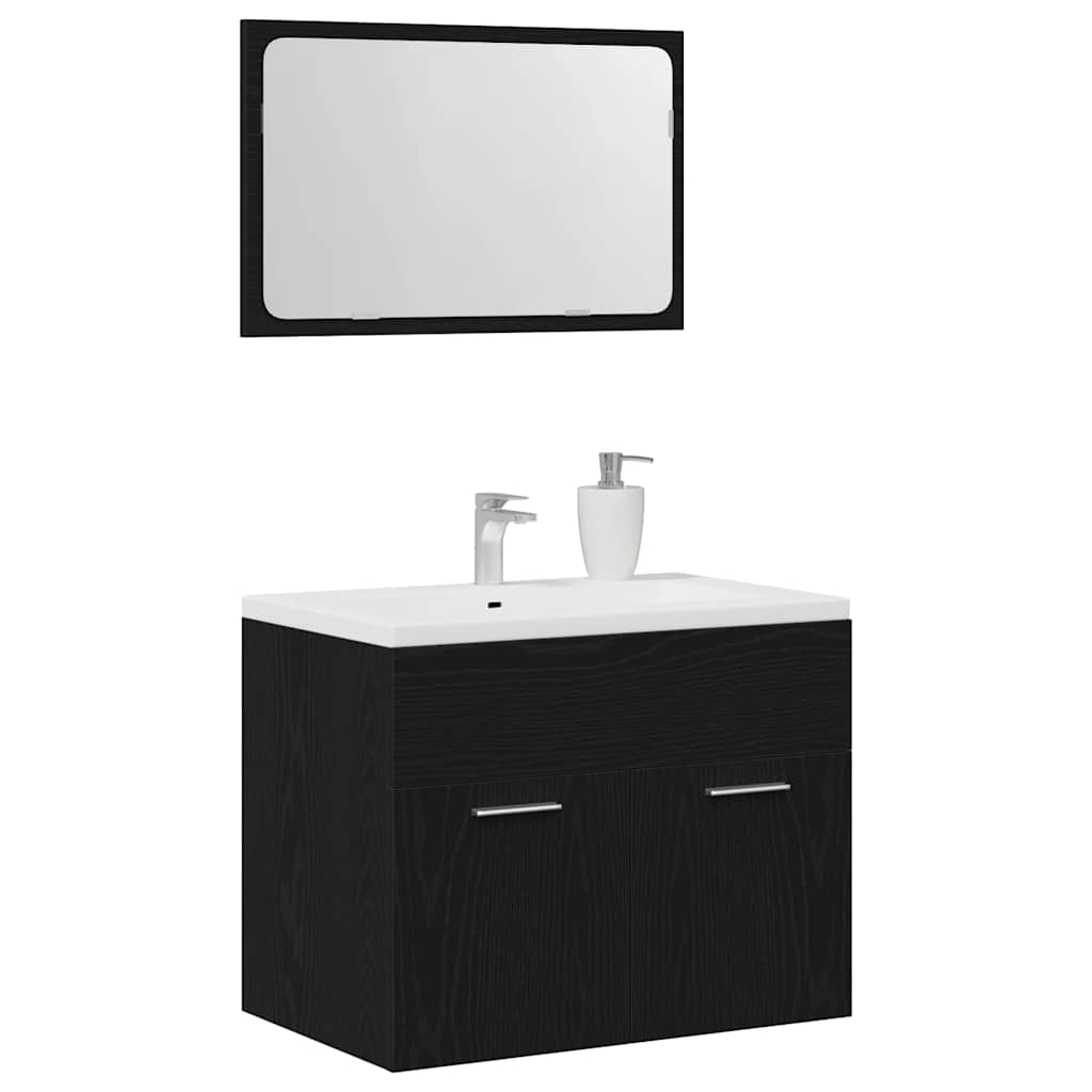 Σετ Επίπλων Μπάνιου 2 Τεμαχίων Μαύρο Δρυς Επεξεργασμένο Ξύλο