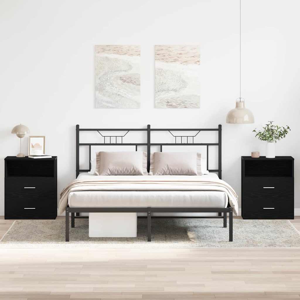 Κομοδίνο 2 pcs Μαύρη Οξυά 50 x 32 x 60 εκ. Επεξεργασμένο ξύλο