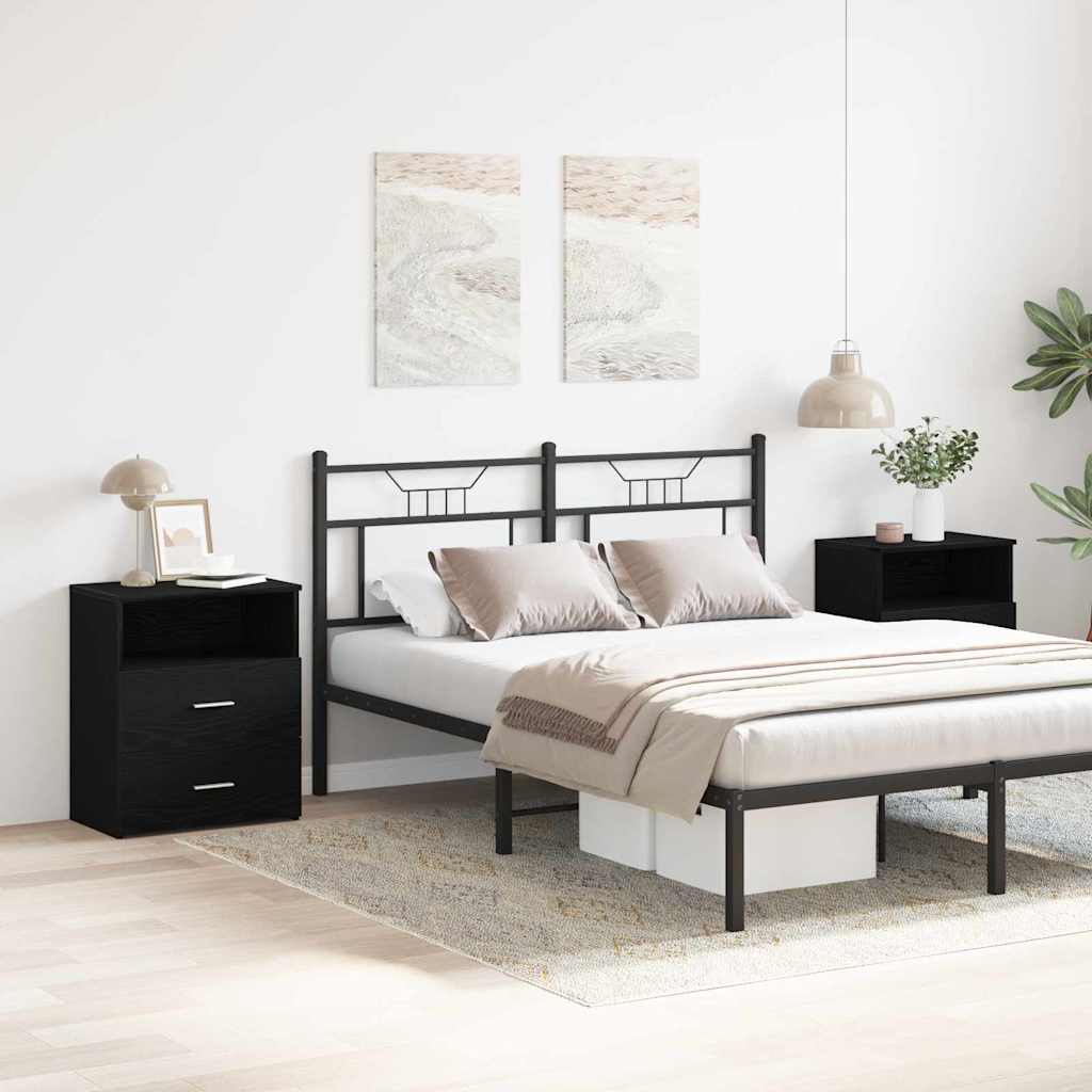 Κομοδίνο 2 pcs Μαύρη Οξυά 50 x 32 x 60 εκ. Επεξεργασμένο ξύλο