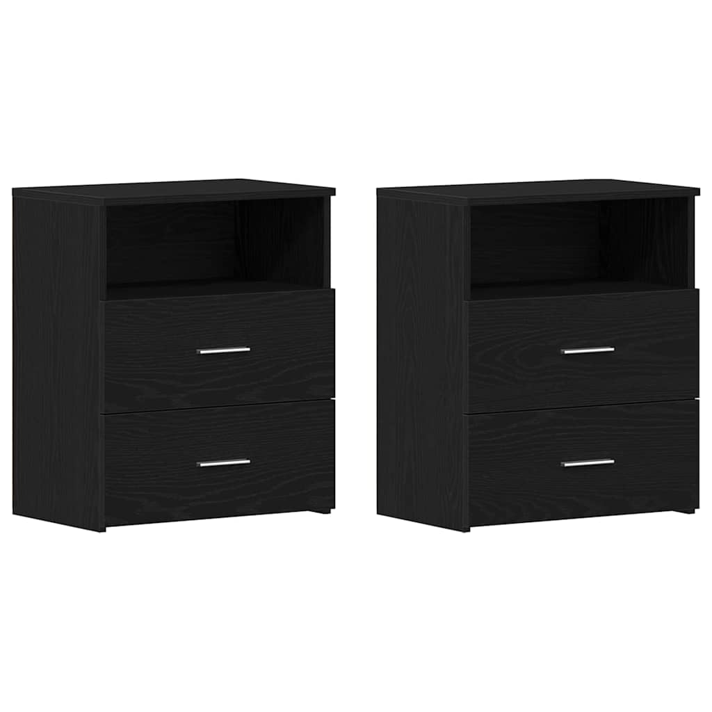 Κομοδίνο 2 pcs Μαύρη Οξυά 50 x 32 x 60 εκ. Επεξεργασμένο ξύλο