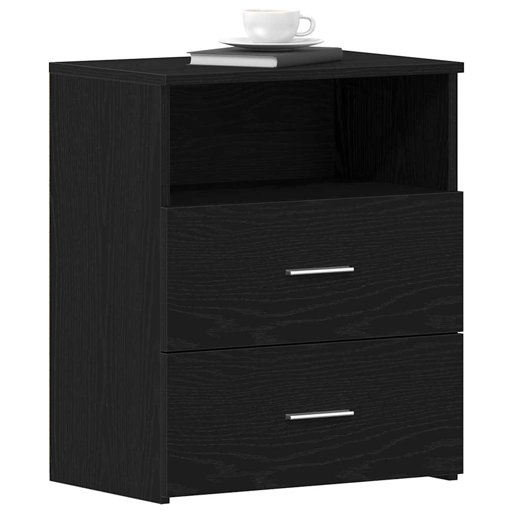 Κομοδίνο 2 pcs Μαύρη Οξυά 50 x 32 x 60 εκ. Επεξεργασμένο ξύλο