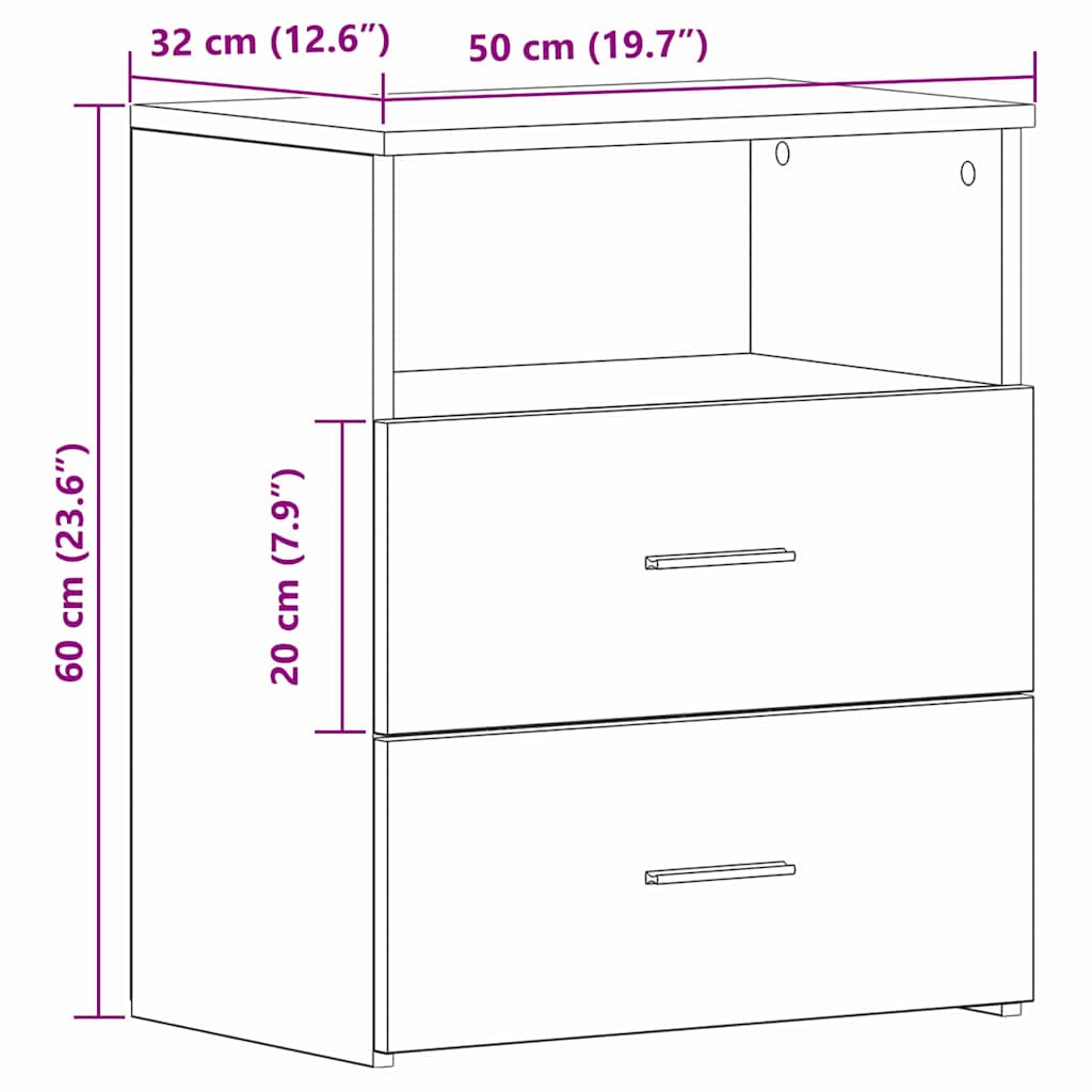 Κομοδίνο 2 pcs Μαύρη Οξυά 50 x 32 x 60 εκ. Επεξεργασμένο ξύλο