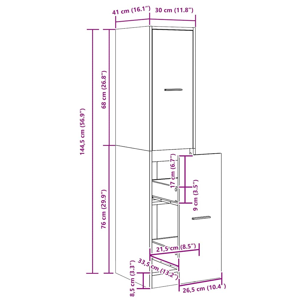 Ντουλάπι Φαρμακείου Μαύρο Δρυς 30x41x144,5 εκ. από Τεχνητό Ξύλο - Pakobazaar